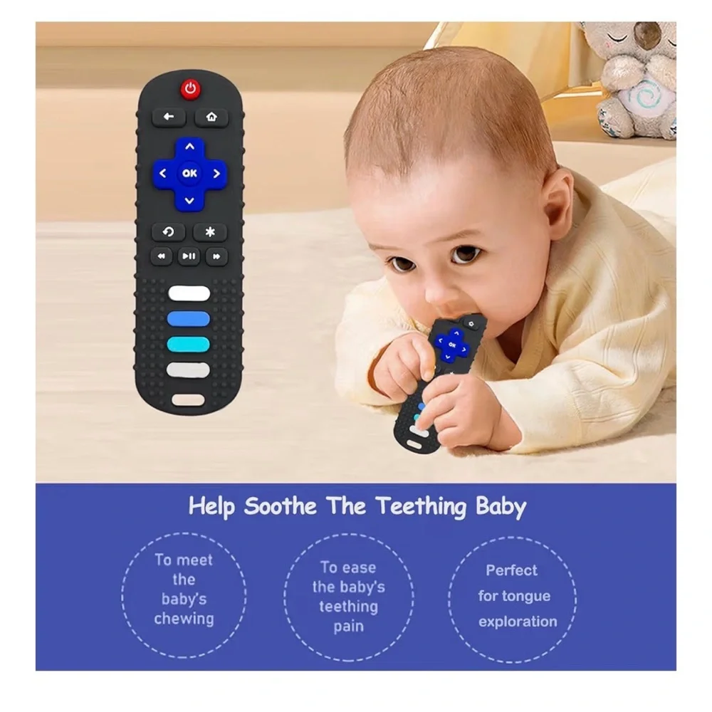 ROBBEAR Baby Pink&Blue Teething Remote Toy silicone 3/6/12/18 months chew